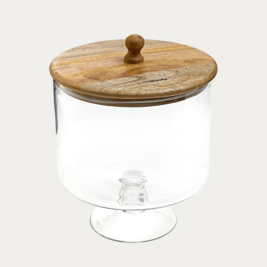 Patera WOOD COLONY szklana na nóżce L 22x21 cm
