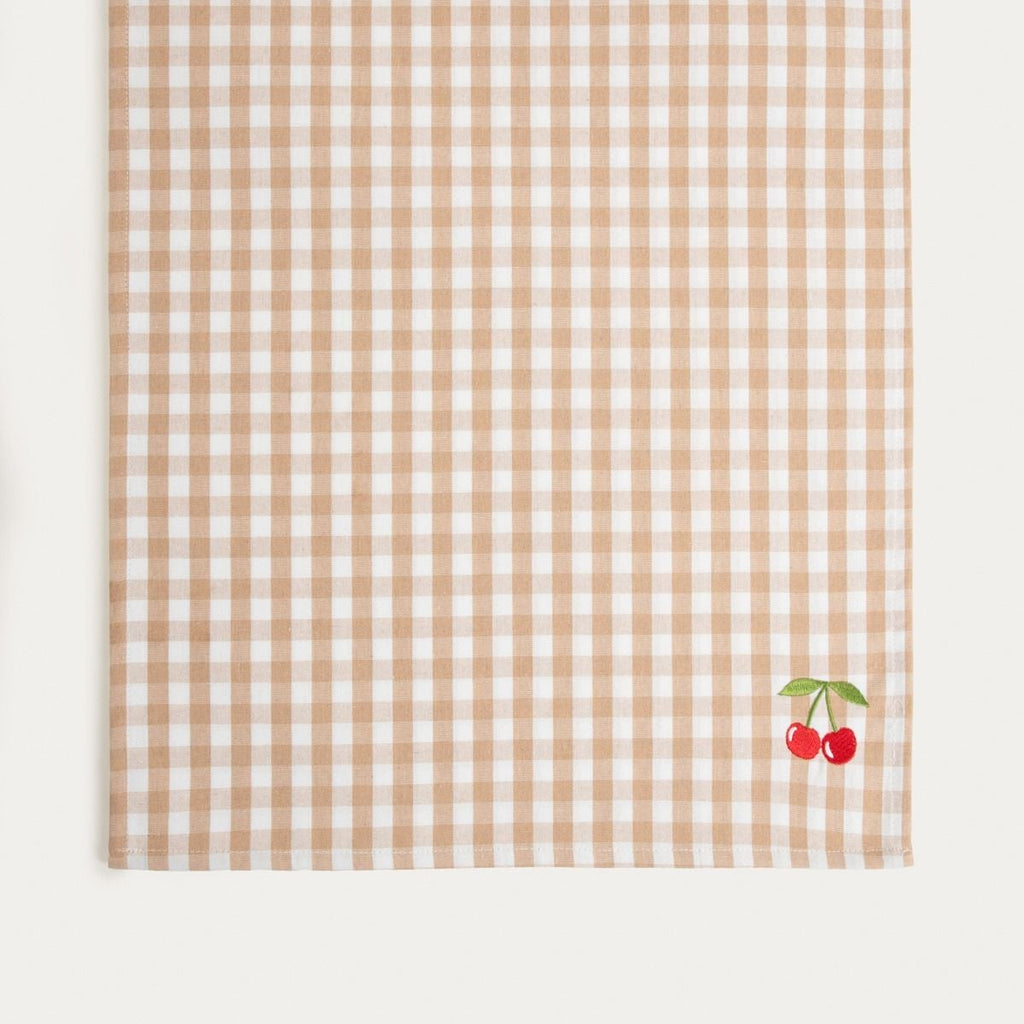 Bieżnik ABRIL beżowy w kratkę z ozdobnym haftem 40x160 cm